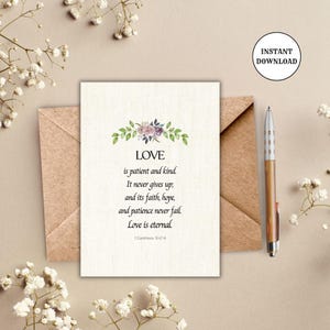 Wedding Card Printable Christian Marriage Scripture Religious Greeting 5x7 Catholic Anniversary Download for Newlyweds Love is Patient Decor