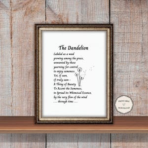 Löwenzahn-Gedicht zum Ausdrucken: Minimalistische Regaldekoration, verspielte Poesie (8x10 Digitaler Download)