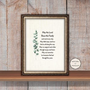 家族の祈りの印刷物：キリスト教の家庭祝福の装飾（8x10 デジタルダウンロード）