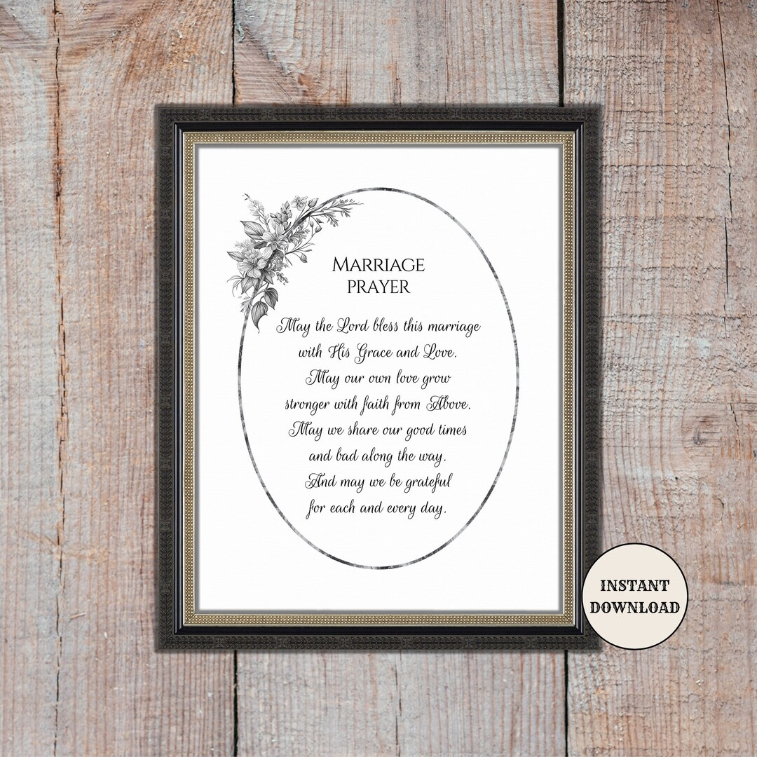 Printable marriage prayer blessing for couples christian wedding gift