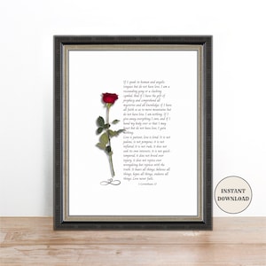 Printable Marriage Scripture 1 Corinthians 13 Love is Patient, Catholic Anniversary Gift, Christian Bible Verse Frameable Wedding Gift 8x10