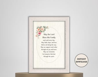 5x7 Printable Family Blessing Christian Decor, Instant Download Prayer, Catholic Family Gift Idea Digital Religious Frameable Shelf Decor