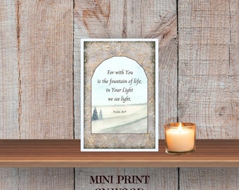 Mini Scripture Sign, Small Watercolor Print, Art Wood Block, Christian Shelf Sitter, Catholic Decor, Religious Gift for Friend, 3.5x5 inches