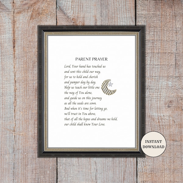 Parent Prayer, Printable Poem, Prayer for New Baby, New Parent Gift, Nursery Decor, Baby Shower Gift, Prayer for Child, Frameable Download