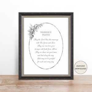 Bénédiction de prière de mariage imprimable pour les couples, cadeau de mariage chrétien, verset d&#39;anniversaire catholique religieux encadrant 8 x 10