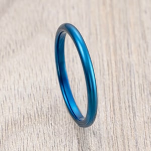 Tungsten Wedding Band, Dome Shape Blue High Polish Ring, Comfort Ring, Men’s Wedding Band, Engagement Ring, Unique Wedding Rings 2mm Ring
