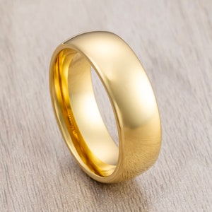 Yellow Gold Tungsten Carbide Wedding band High Polish Finish, Men's and Women's Dome Ring, 7mm ring