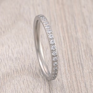 White Gold Women&#39;s Eternity Titanium Ring Wedding Band with Half CZ Diamonds, Wedding Band, Engagement Ring, Unique Wedding Rings, 3mm ring