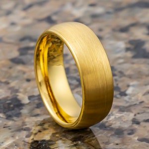 Yellow Gold Tungsten Carbide Wedding band Brushed Finish, Men&#39;s and Women&#39;s Dome Ring, 8MM ring