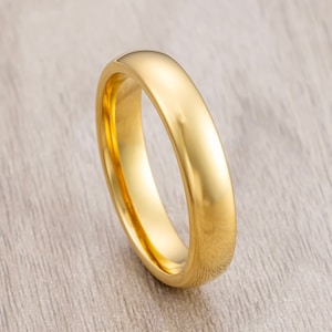 Yellow Gold Tungsten Carbide Wedding band High Polish Finish, Men&#39;s and Women&#39;s Dome Ring, 4mm ring