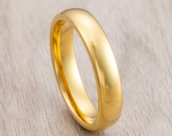 Yellow Gold Tungsten Carbide Wedding band High Polish Finish, Men's and Women's Dome Ring, 4mm ring