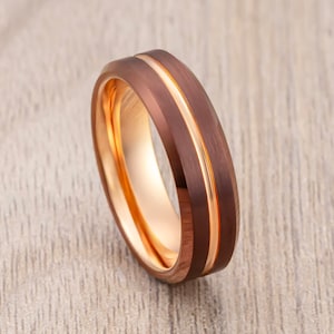 Espresso & Rose Gold Tungsten Wedding Band Womens, Brushed finish, Comfort Fit Wedding Band, Engagement Ring, Unique Wedding Ring, 6mm Ring