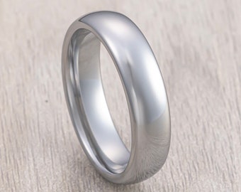 Silver Tungsten Carbide Wedding band High Polish Finish, Men's and Women's Dome Ring, Anniversary Ring, Engagement Ring, 6mm Ring