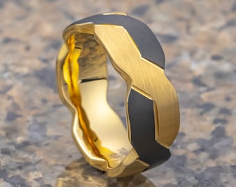 Tungsten Carbide Wedding Band, Black and Gold Infinity Knot Ring, Tungsten Ring, 8mm Ring