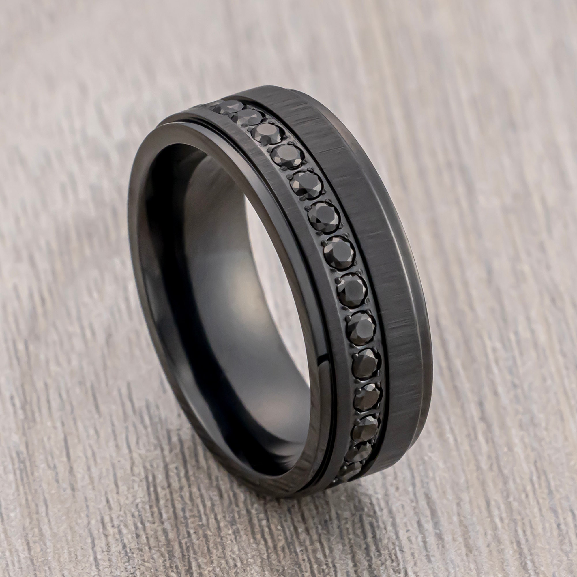 Alliance pour homme en titane noir avec bords en saphir noir alliance pour homme bague de fiancailles alliances uniques bague de 8 mm Etsy France