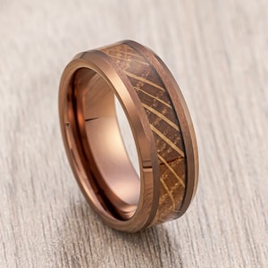 Tungsten Espresso Whiskey Barrel Wood Ring, Brown Tungsten Ring, 6mm 8mm Band