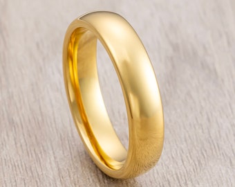 Yellow Gold Tungsten Carbide Wedding band High Polish Finish, Men's and Women's Dome Ring, 5mm ring