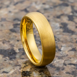 Yellow Gold Tungsten Carbide Wedding band Brushed Finish, Men&#39;s and Women&#39;s Dome Ring, 6MM ring