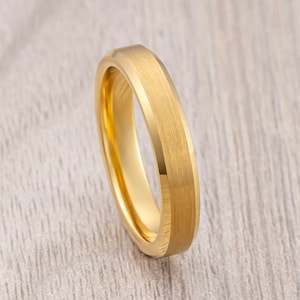 Yellow Gold Tungsten Carbide Wedding Band Brushed Finish, Women's Men’s Wedding Band, Engagement Ring, Unique Wedding Rings Ring, 4MM ring