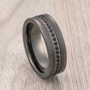 Men&#39;s Gunmetal Tungsten Wedding Band, CZ Diamond Ring, Comfort Fit Ring, Men’s Wedding Band, Engagement Ring, Unique Wedding Rings  8mm ring