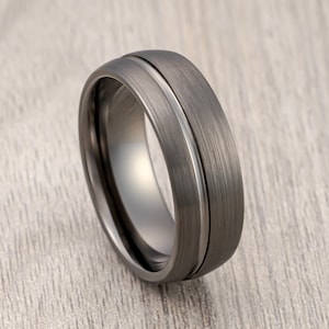 Men&#39;s Tungsten Wedding Band Ring off Center Groove Dome shape, Men’s Wedding Band, Engagement Ring, Unique Wedding Rings Gunmetal 8mm Band