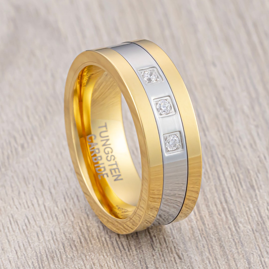 Tungsten Carbide 18k Gold Plated Engagement Wedding Band - Unisex 4/6/8mm Ring For Him Or Her