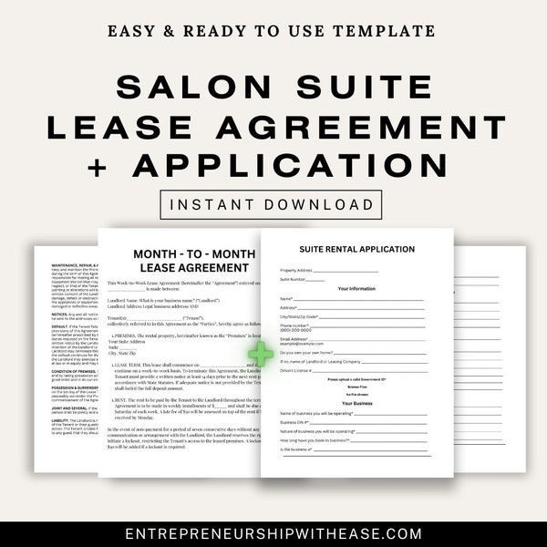 Salon Suite Application & Lease Template - Professional Beauty Business Agreement - Instant Download - Editable and Customizable