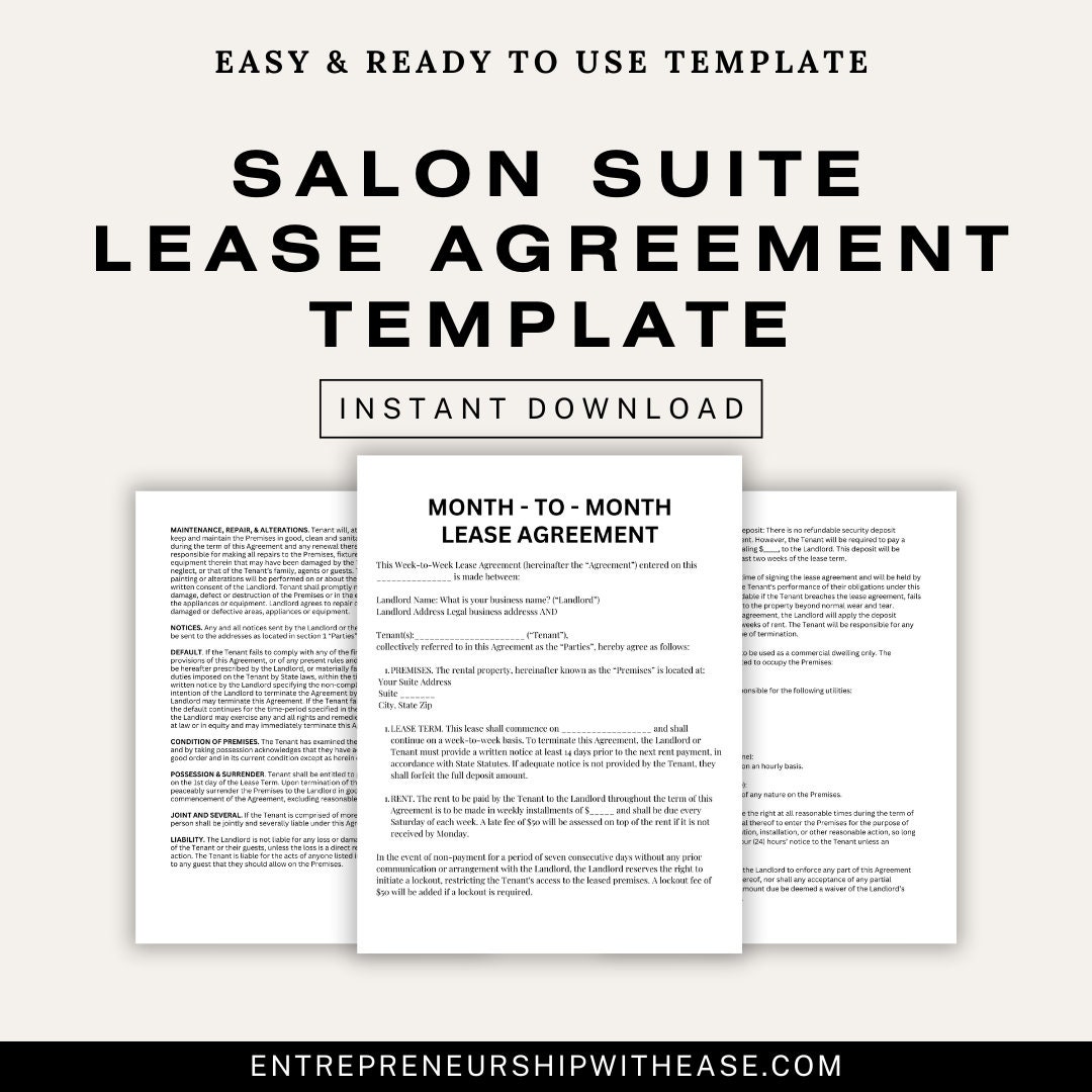 Salon Suite Lease Agreement Template Etsy