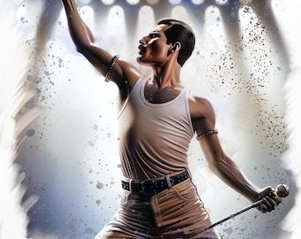 Freddie Mercury: The Legend of Queen, Watercolor Portrait, Digital Wall Art, Music Poster, Home Decor