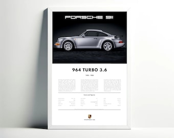 Porsche 911 - 964 Turbo on Black, Digital Wall Art for Car Enthusiasts, Porsche Poster Series in Multiple Sizes