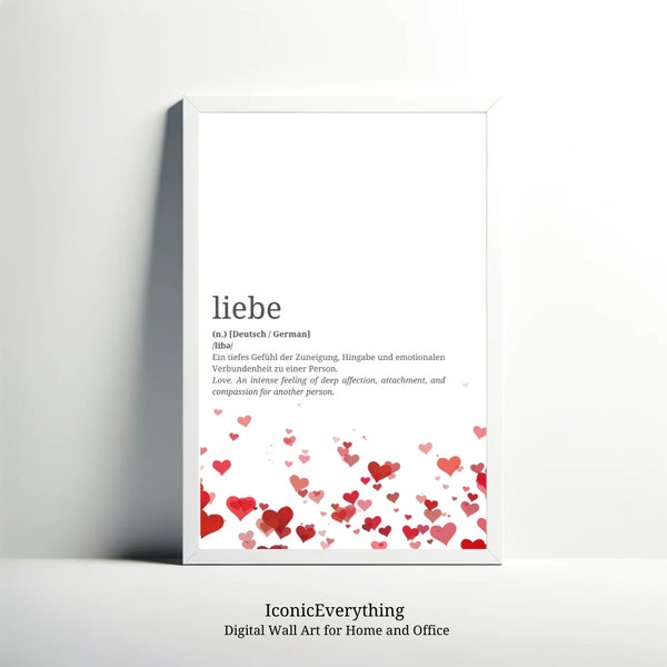 Definitions - Liebe, Red Hearts, Poster, Humanity, Philosophy, Well-being, Meaning, Minimalist Poster, Digital Wall Art, Happiness, Love