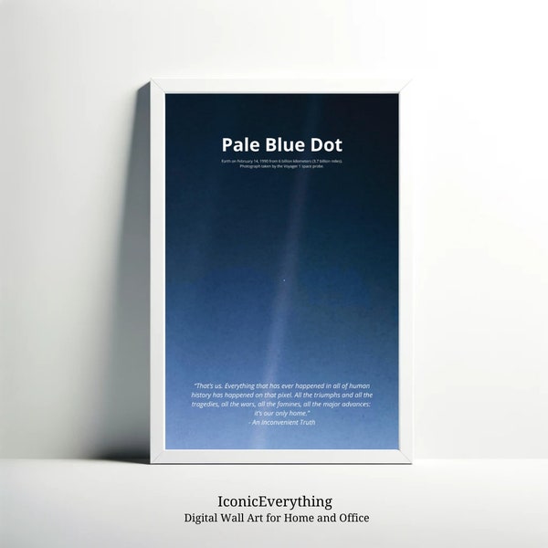 Pale Blue Dot Astronomy Poster, Space, Humanity, Poster, Minimalist Poster, Digital Wall Art, Home Decoration, Environment, Blue