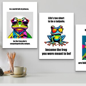 Kikker kunst aan de muur | Afdrukkenset van 3 | Intelligent citaat | Inspirerende kunst aan de muur | Digitale posterafdruk | Direct downloaden | Kunstafdruk