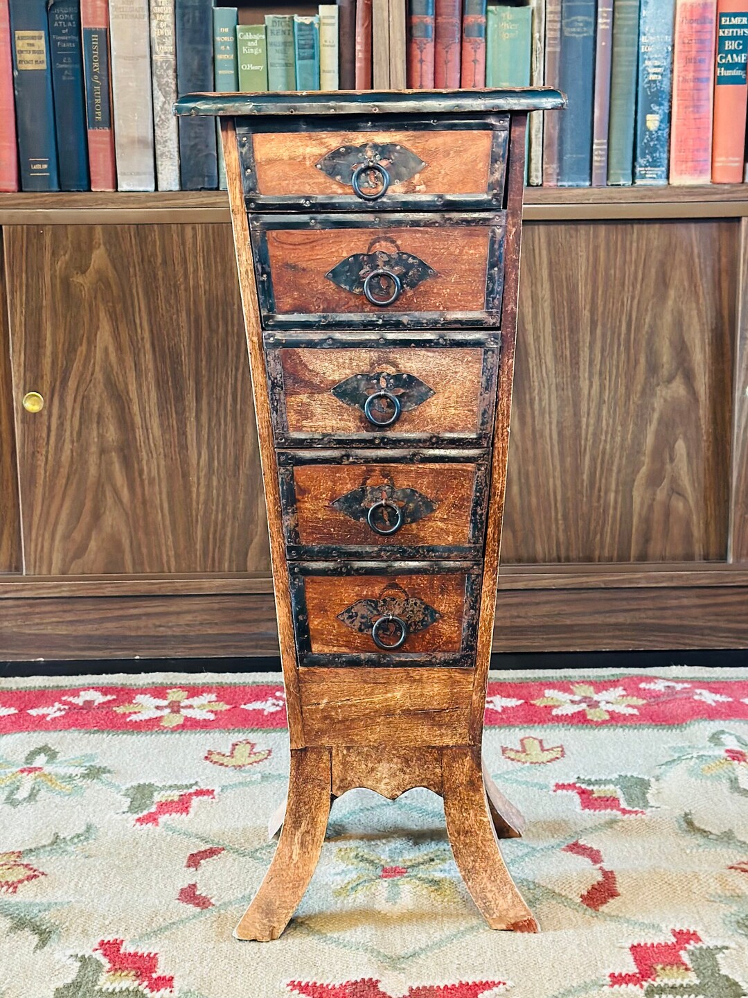 Vintage Wood Metal Accent Table With Drawers Etsy