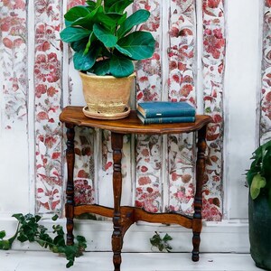 Vintage Demilune Half Moon Scalloped 3 Legged Small Wood Side / Entryway Table