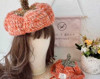 Pumpkin Beret Hat Crochet Pattern, bonus matching pets hat pattern, adorable fall season hat, autumn fashion