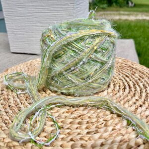Green | Custom mixed yarn rolls, sustainable fiber chunky yarn, unique custom mixes of colors and textures, mix media scrap book Sage Tide