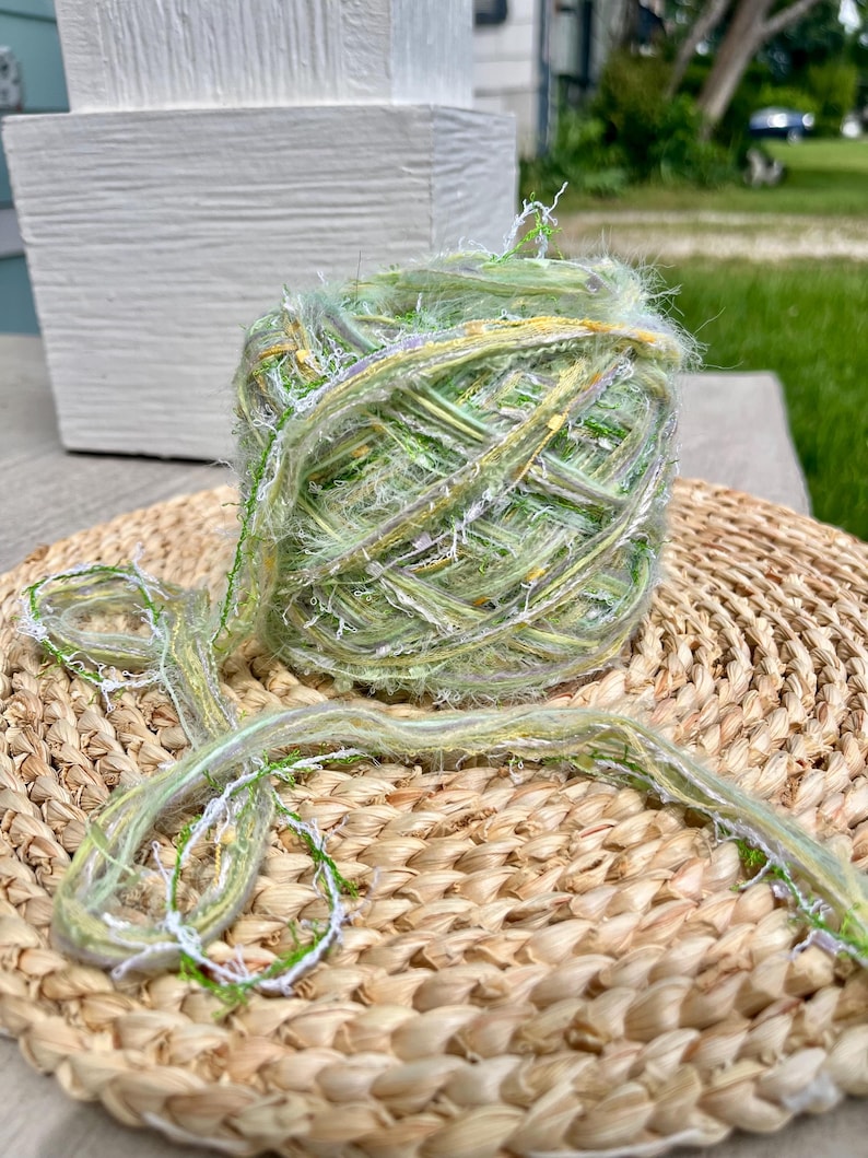 Green | Custom mixed yarn rolls, sustainable fiber chunky yarn, unique custom mixes of colors and textures, mix media scrap book Sage Tide