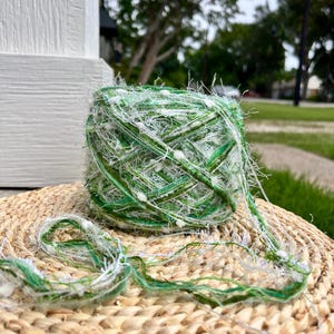 Green | Custom mixed yarn rolls, sustainable fiber chunky yarn, unique custom mixes of colors and textures, mix media scrap book Moss Creek