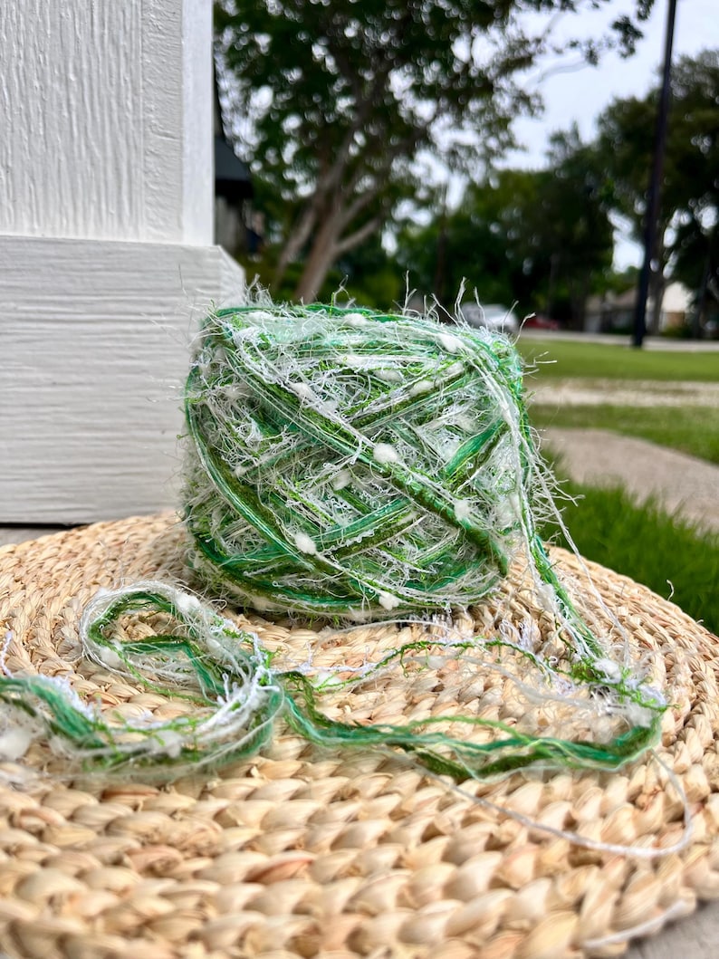 Green | Custom mixed yarn rolls, sustainable fiber chunky yarn, unique custom mixes of colors and textures, mix media scrap book Moss Creek