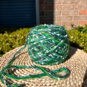 Green | Custom mixed yarn rolls, sustainable fiber chunky yarn, unique custom mixes of colors and textures, mix media scrap book Forest Canopy