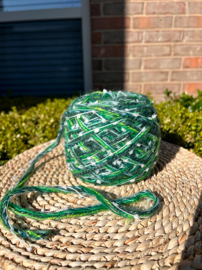 Green | Custom mixed yarn rolls, sustainable fiber chunky yarn, unique custom mixes of colors and textures, mix media scrap book Forest Canopy