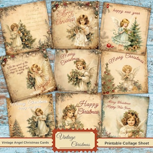 Vintage Angel Christmas Cards Digital Printable Files PDF-PNG, Christmas Clipart, Ephemera, Junk Journal Pepers, Gift Cards, Holiday Gift