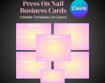 Cute Gradient Customizable Press On Nail Packaging Cards Editable Canva Templates