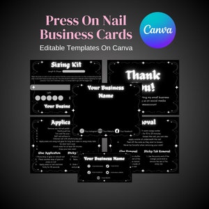 Imprensa personalizável em preto e branco fofo e nervoso em cartões de embalagem de unhas Modelos editáveis de Canva