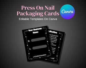 Cute Edgy Black And White Customizable 3x4 Press On Nail Packaging Cards Editable  Canva Templates