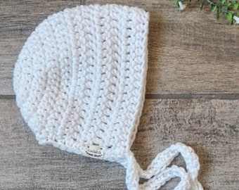 Crochet baby bonnet, antique white