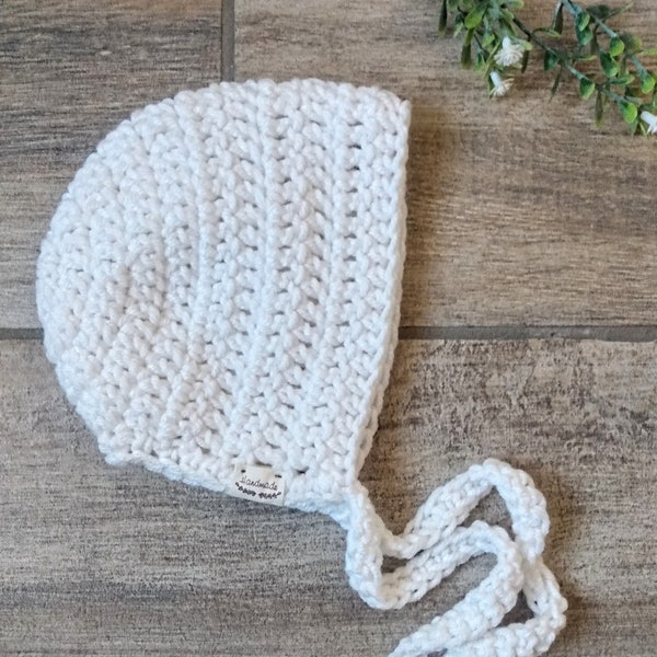 Crochet baby bonnet, antique white