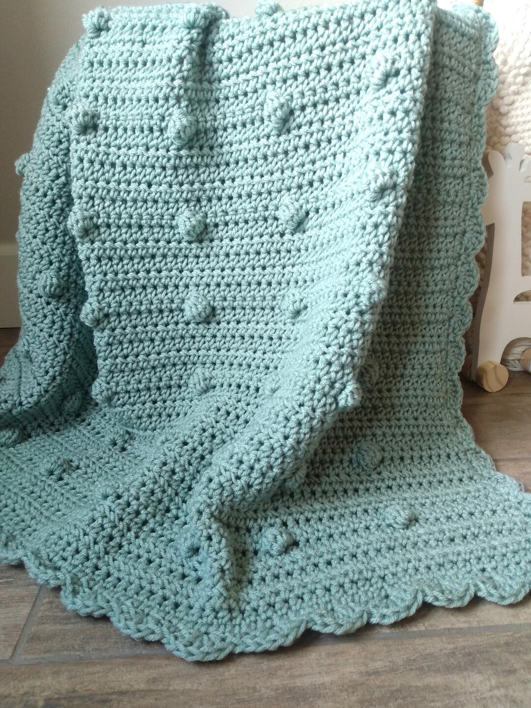 Sage Green Crocheted Bobble Baby Blanket Etsy