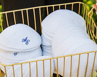 Bulk Customized Linen Kippot for Weddings, Bar/Bat Mitzvah, Brith Milah, etc. by Arielle Judaica